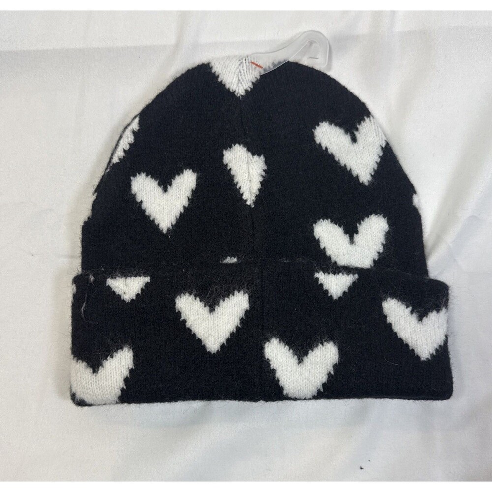 Cat & Jack Girls' Knitted Heart Beanie Hat Color Black And White One Size